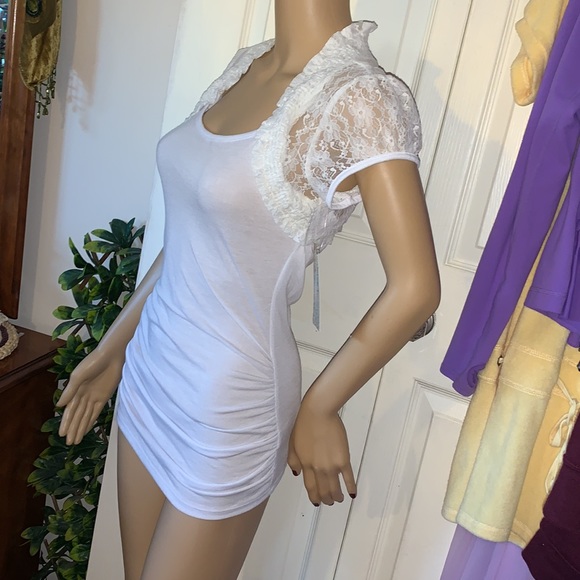 white  lace jacket bolero puff sleeve hourglass tunic tank top M NWT - Picture 5 of 9